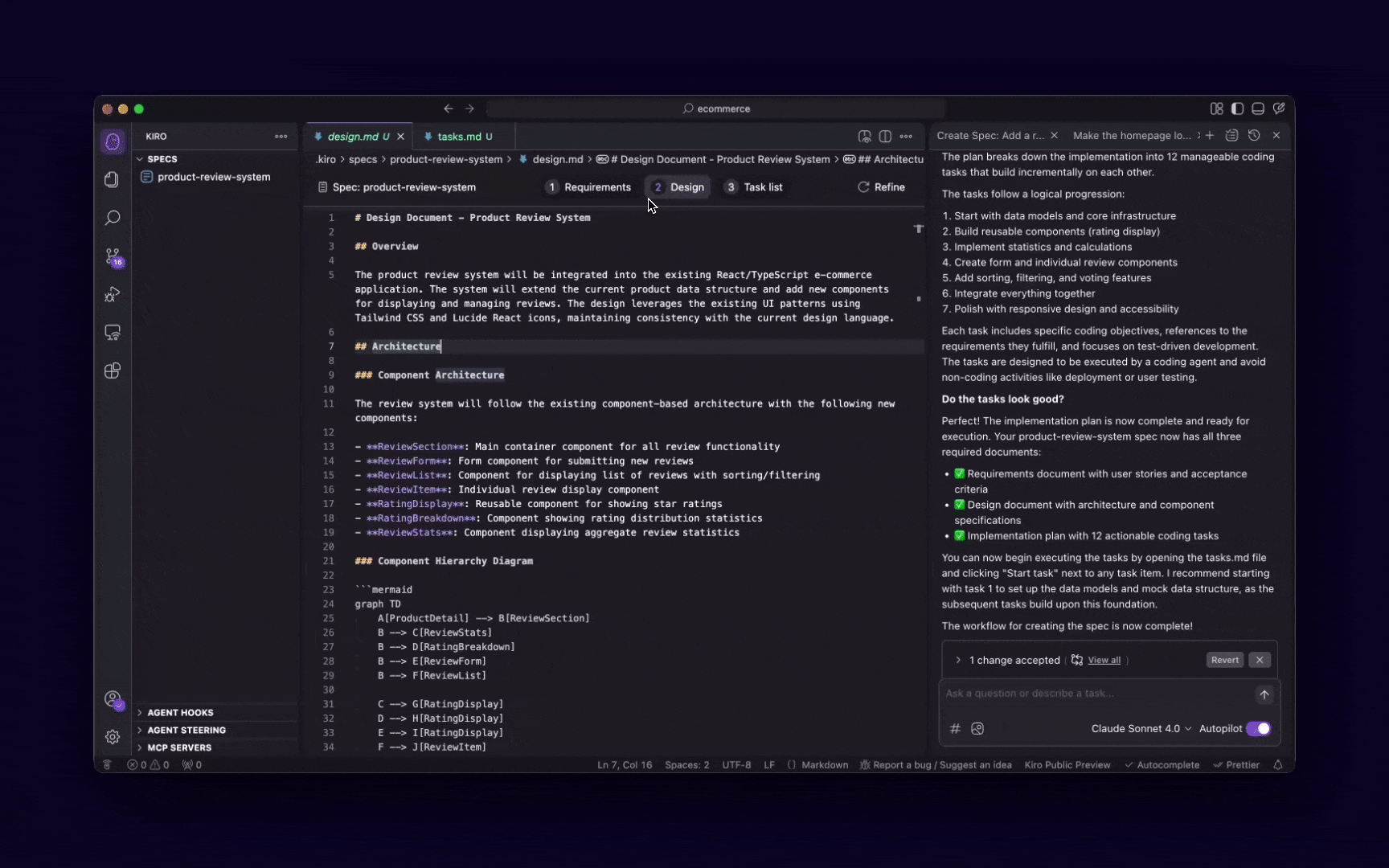 产品评论系统的 Markdown 任务列表